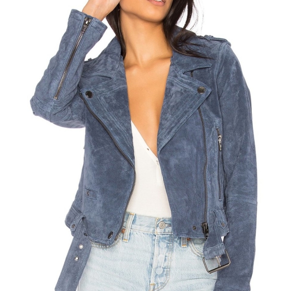 BLANK NYC Blue Suede Moto Jacket - Picture 2 of 12